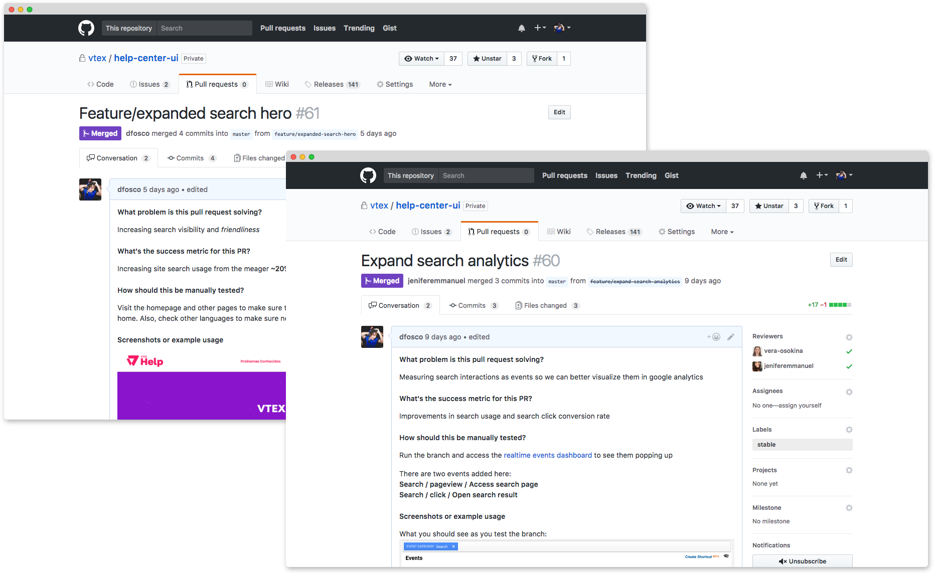 Pull Request examples on Github